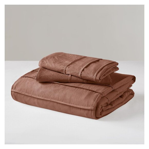 NEW 510 Design Soft Wash Pleated 3-Piece Duvet Cover Set Clay Orange Queen - Picture 4 of 7